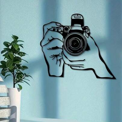 CIF BUY 1pc 2D Metal Wall Art - Camera Line Art Decor, Black And White Minimalist Design, Durable Metal Craftsmanship, Suitable For Home, Office, Studio, Perfect Room Decoration