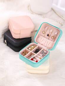 1个优雅经典首饰收纳盒，大容量，内衬绒布，PU皮革材质，防尘带盖，抗氧化，可收纳耳环、戒指、项链等，家居装饰收纳，便携式旅行首饰盒，居家必备收纳盒，节日礼物，情人节礼物，新年礼物，女孩礼物