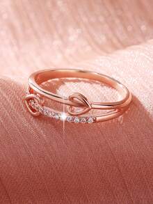 1 chiếc nhẫn cưới đính đá Zirconia trắng hình trái tim - Hoa hồng vàng - Xem 2