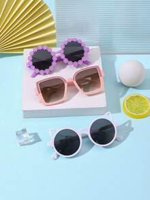 1 Set 3 PCS Boy's And Girl's 3-8Y Cute Funky Square Round Flower And Cat Ear Outline Frame Fashion Glasses For Travel Photography With Glasses Box - Multicolor - View 6