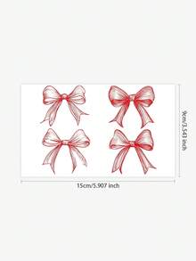 Waterproof, Sweatproof, And Non-Reflective Temporary Tattoo Stickers, One Sheet, Valentine's Day Style, Girly Pink And Sweet, Red Bow, Pure And Innocent Style, Suitable For People, Daily Use, Lasts 3-5 Days. - Red - View 2