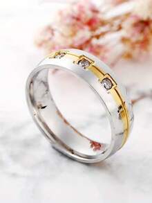 1 Pair 18K Gold Plated Stainless Steel Couple Rings, Engagement/Wedding Rings, Perfect Gift For Christmas, Valentine's Day, Anniversary