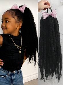 1pc Synthetic Black Hair With Yarn Bow For Kids Faux Braid Wigs Braiding Hair Afro Kinky Crochet Hair Extensions With Rubber Bands Heat Resistant - Natural Black - View 9