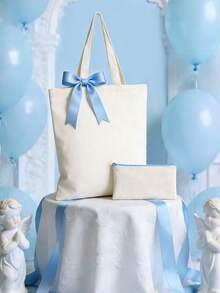 2pcs/Set, Large Capacity Lightweight Blank Tote Bag & Zipper Pouch Combo Set, Suitable For DIY Cross-Stitch, Embroidery, Painting, Heat Transfer Printing, Multi-Purpose Shopping Bag, Book Bag, Stationery Organizer, Ideal For School, Party, Gym, Camping, Holiday Celebrations, Gifts - Multicolor - View 7