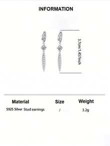 1 Cặp Bông Tai Dài Bạc Sterling S925 Đính Đá Zirconia Tổng Hợp, Trang Sức Thanh Lịch Và Tinh Tế Dành Cho Phụ Nữ - Bạc - Xem 8