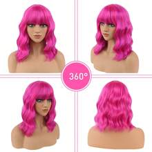 Women'S Short Curly Wig With Bangs - Rose Red,14-Inch Density Curly Wave Synthetic Wig For Halloween, Cosplay, Music Festivals, Back To, Christmas & Anime Parties - Unisex Adult Fashion Accessory, Short Hair Wig, Party Hairpiece, Comfortable Rose Net, Festival Hairpiece, Cosplay Enthusiasts - Nhiều màu - Xem 6
