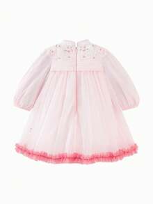 mini bala 女婴刺绣网纱连衣裙，中国风，柔软甜美，2026春季系列 - 白紅色 - 查看 4