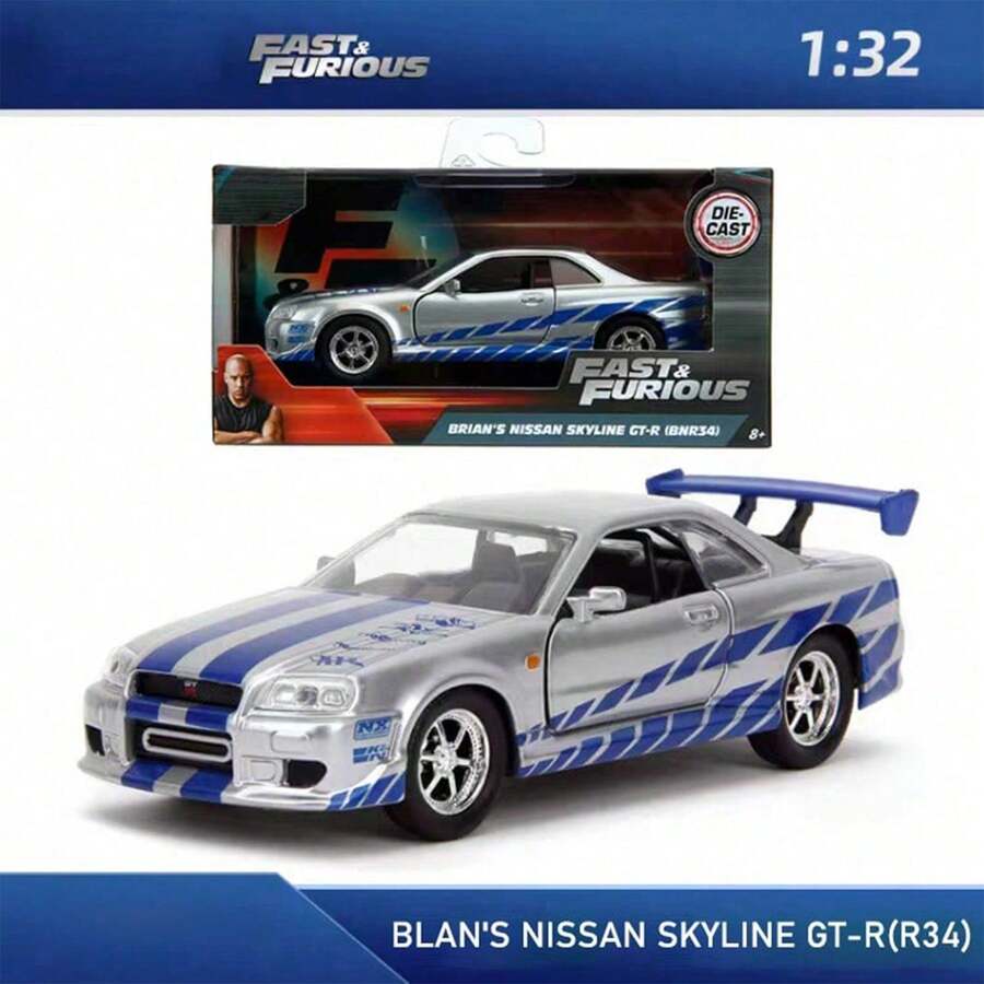 Simba 1:32 Official Licensed Movie Car Model, 1/32 Scale Diecast Car Model, Collector's Gift, Men's Birthday & Christmas Gift - 1:32 Brain's Nissan Skyline GT-r (R34) - View 1