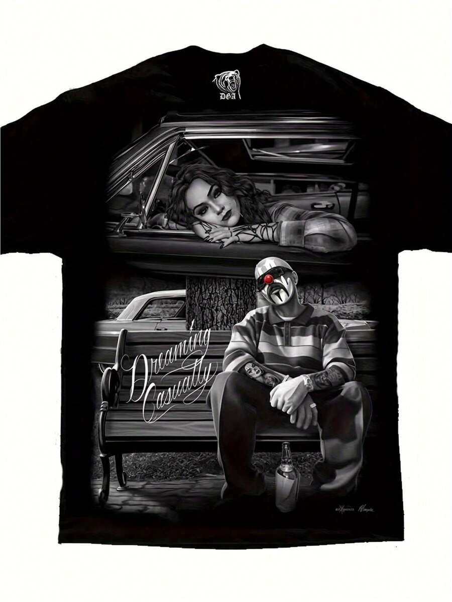 Low Graphic T-Shirt For Men Chicano Art Lowrider Homies - 100% Cotton, Regular Fit, Short Sleeves, With A Vibrant Urban Design, Machine Washable, All-Season Casual Shirt, Breathable And Comfortable Cotton Top For A Casual Look, All-Season Clothing |   Design Chicano Art |   Comfortable Coupe, Chicano T-Shirt - Black - View 1