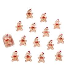 100Pcs Christmas Nail Charms Cute Gingerbread Man Nail Art Charms Resin Gingerbread With Hat Nail Gems 3D Resin Design Mini Cartoon Nail Jewelry Cookie People Nail Accessories Nails Supplies For Women,Orange - 橘子 - 查看 6