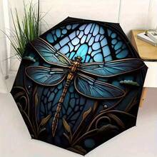 自然蜻蜓印花折叠伞，蜻蜓印花图案遮阳伞，大号遮阳伞，旅行户外伞，户外运动便携伞（带防护功能），精美图案遮阳伞（带防护功能），家居必备，生日礼物，节日礼物