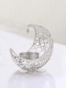 1 pieza Soporte de vela de media luna de metal y hierro estilo europeo moderno para la decoración de Ramadán, decoración de mesa para el hogar con estrellas, luna y soporte de vela, adecuado para Ramadán y Eid Al-Fitr