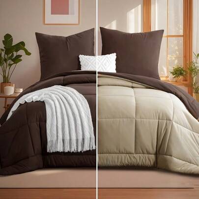 2/3-teiliges wendbares Bettwäsche-Set mit 80x80 cm Kissenbezügen, Ganzjahres-Quilt-Set, 300GSM Mikrofaser-Füllung, weiche, warme, leichte und atmungsaktive Bettwäsche, gemütliche Quilt für Schlafzimmer, Hotel oder Gästezimmer, pflegeleicht und langlebig