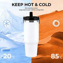 Floral Blossom Car Cup30oz Stainless Steel Vacuum Mug,Gift For Fans1pc 30oz Stainless Steel Insulated Travel Mug Reusable Handle & Straw,Travel Coffee Cup For Women,Outdoor Adventures,Camping,Driving,SportsKeep Warm Or Cold,Ideal Valentine's Day & Mother's Day Gift,Outdoor Hydration | Pattern Tumbler | Durable Lid Design,A Top Choice For Gifts - 黑色 - 查看 5