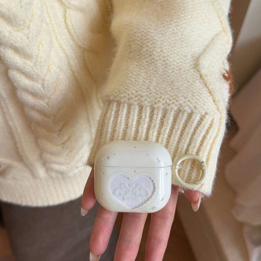 可爱镂空爱心兔子耳机保护套，适用于 Pro 3、新款 Pro 2、4、3、1/2，简约个性化保护套，女士适用 - 香檳色 - 查看 1