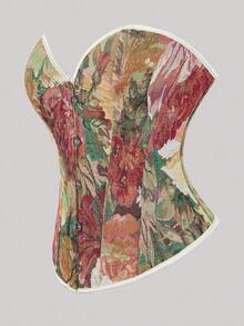 Plus Size Floral Print Lace Up Corset Top Vintage Women Holiday Party Tops For Oktoberfestin Munich ,Halloween,Christmas,New Year,Valentine's Day - Apricot - View 2