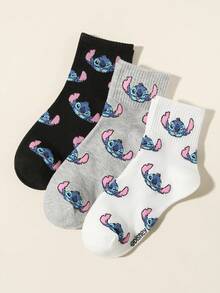 Disney 1/3双装春夏男女情侣短袜，经典黑/白/灰卡通缝线图案设计，柔软舒适，透气吸湿，适合日常穿着、生日派对、户外运动、校园活动、节日聚会等场合。 - 彩色 - 查看 6