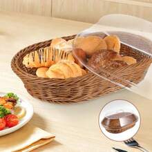 FIAN Amosfun Canasta De Pan Con Tapa Transparente Para Mesa Cesta Tejida Para Servir Pan Frutas Y Postres Organizador Multifuncional Para Cocina Y Eventos 12X5.9X5.9 Pulgadas - 36,00 x 26,00 x 15,50 cm - Ver 5