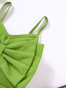 Young Girls Casual Bowknot Decorated Strap Romper - Green - View 4