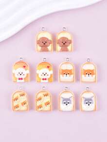 10个时尚狗狗面包造型首饰吊坠，女士首饰DIY配件，节日DIY - 薑色 - 查看 6