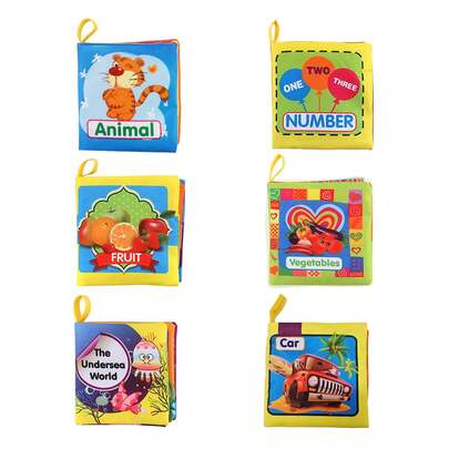Montessori Soft Cloth Books, Sensory Interactive Crinkle Sound Early Education Toys, Animals, Ocean, Transportation, Fruits, Vegetables, 0-12 Months
