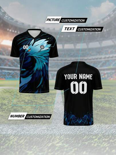 Customized Jersey, Single Piece Men's Sports Team Club Training V-Neck Football Shirt, Customizable Front & Back With Name, Number, Logo, Team , Suitable For School Sports, Team Uniforms, Casual, Party, Comfortable Fit, Suitable For Leisure Sports, Training, Spring/Summer/Autumn, Fashionable, Minimalist, Personalized
