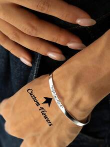 1pc Personalized Gold Bracelet, Engraved Stainless Steel Birthday Flower Bracelet, Valentine's Day, Birthday Gift, Easter Gift, Mother's Day Gift For Mom, Custom Bracelet, Anniversary Gift (Small Gift Box Included) - Multicolor - View 6
