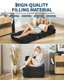 3-in-1 Faltbares Schlafsofa – Umwandelbarer Einzel-Sessel mit Kissen, klappbarer Matratze & Rückenstütze – Bequemer Bodensessel & Gästebett - Schwarz - Übersicht 2