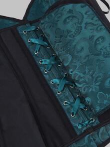 女士束身胸衣，提花经典纯色，系带收腰，提拉胸部，可外穿，适合婚礼、派对、正式场合。 - 墨綠色 - 查看 5