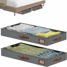4-Inch/6-Inch/10-Inch Under-Bed Storage Containers, 2 Large-Sized Under-Bed Storage Boxes With Transparent Lids And Sturdy Side Walls, Foldable Wardrobe Storage Rack, Suitable For Dormitories, Bedrooms, Clothes, Shoes, Bed Sheets, Blankets (Grey) - 4-inch Grey - View 1