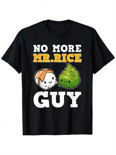Men's Anime Sushi Pattern T-Shirt - Funny "Mr. Mi" And "Don't Call Mr. Mi Again" Print - 180g Heavy Cotton Black T-Shirt - Must-Have For Japanese Food Enthusiasts - S-XXXL Sizes Casual Wear, Pop Culture Clothing, Bold Text Design, Comfortable Fit, Novelty Tops, Otaku Fashion