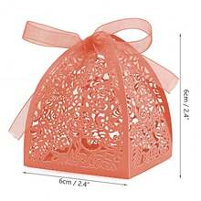 50 Pieces Beauty Laser Cut Favor Boxes DIY Wedding Birthday Gift Candy Boxes With Ribbons (Pink),Pink - Pink - View 3