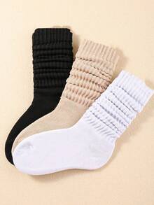 3双儿童纯色中筒袜，适合日常穿着 - 彩色 - 查看 2