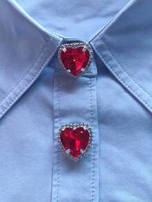 1PC/2PCS Heart Shaped Rhinestone Buckle Elegant Geometry Button Covers, Shirts Button Cover Clip On Button Covers Fashion Crystal Cufflinks Cover, Suitable For Tuxedo And Wedding Dresses Decoration - Red - View 10
