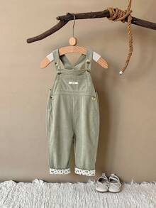 Toddler Baby Girls' Casual Minimalist Green Ditsy Floral Overalls, Spring/Autumn - Green - View 3