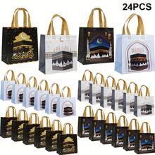 24pcs/Set, 12pcs/Set, 4pcs/Set Available Moon Festival Gift Bags, Reusable Paper Gift Bags With Handles, Suitable For Holding Holiday Gifts, Birthday Party Gifts And Holiday Snacks, Star And Moon Themed Holiday Party Gift Bags, Black And Gold Star And Moon Pattern Non-Woven Fabric Packaging Bags, Party Gift Bags