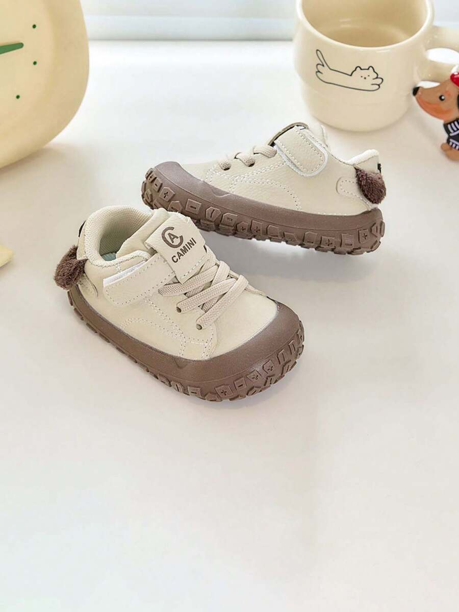 1 đôi giày thể thao cổ thấp thiết kế tối giản unisex, đế mềm chống trượt, chống đá, giày đi bộ thường ngày cho trẻ nhỏ, giày chạy bộ thời trang đa năng cho trẻ em, phù hợp cho mọi mùa. - Màu be - Xem 1