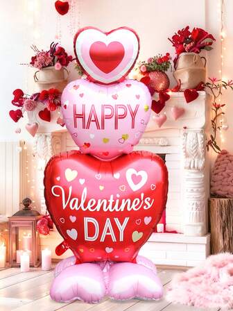 1/6 st röda och rosa hjärtformade folieballonger med hjärtbas, 60 cm hjärtformade ballonger för alla hjärtans dag, 18 cm hjärtformade folieballonger, lämpliga för alla hjärtans dag, frieri, bröllopsfest, årsdag, födelsedag, bröllopsrumsfest, romantiska dekorationer