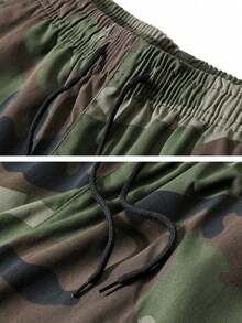 Unisex Camouflage Outdoor Lightweight Drawstring Cargo Pants With Multiple Pockets - Army Green - View 4