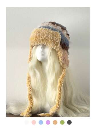 Gorro de punto de colores mixtos lindo para mujer, sombrero de cubo de punto de bruja de unicolor con pompón, sombrero trampero trenzado con orejeras, sombrero de cubo de punto hecho a mano versátil con lazo