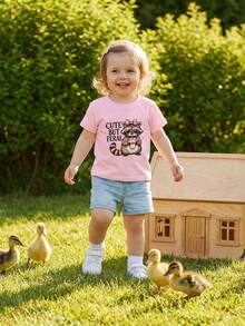 Camisetas de niña pequeña de manga corta con cuello redondo, letras lindas y estampado de oso, tops casuales de verano - Rosa - Ver 4