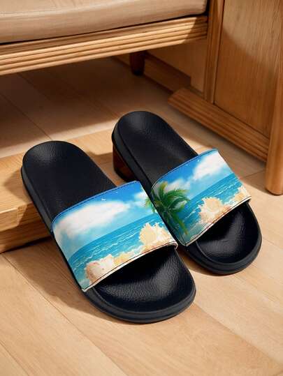 New Teenage Football Pattern Slippers, Comfortable Soft Bottom Lightweight Summer Outdoor EVA Casual Slip-On Flat Sandals Suitable For Daily Home Life