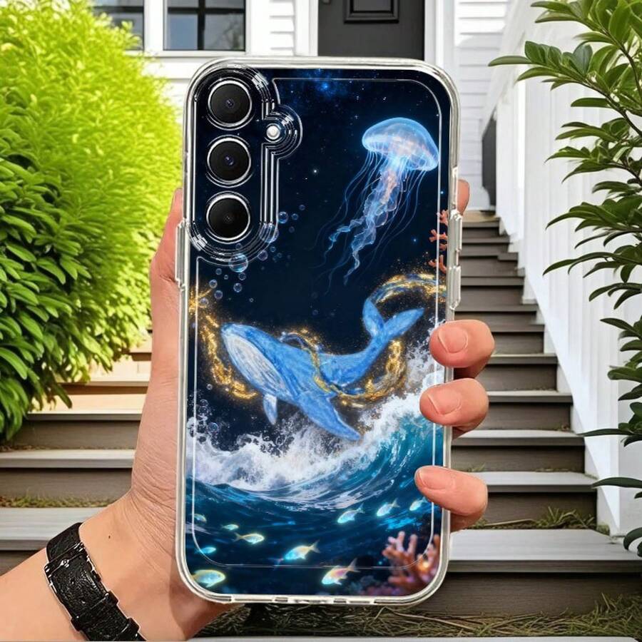 Funda de teléfono Nebulosa de Ballena y Delfín Compatible con Samsung Galaxy A02 A03S A04 A05S A06 A13 A14 A15 A16 5G A21S A22 A23 A24 A25 A32 A34 A35 A50 A52 A53 A54 A55 A73 S21 Ultra S22 Plus S23+ S24 FE S25 Funda de Teléfono Transparente de Caricatura a Prueba de Golpes Cobertura Completa TPU Funda Protectora Simple de Moda a Prueba de Golpes Carcasa Suave Personalizada Regalo Creativo para Ti o Amigos - Multicolor - Ver 1