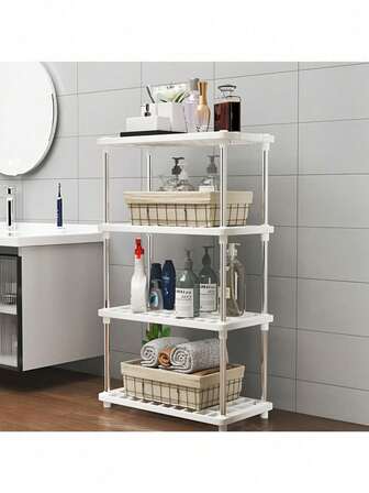 4-Tier Storage Organizer Rack - Space Saving Heavy Duty Shelving Unit, Transparent Tiered Design, Suitable For Kitchen, Bathroom, Office, Garage, Bedroom - Sturdy Multipurpose Organizer For Home & Commercial Use - Easy Assembly, Home Organization, Functional Shelving, Durable Structure, Tiered Rack, Home Organizer