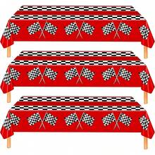 TendenciaPaquete de 3 manteles de coche de carreras a cuadros – decoraciones de fiesta de cumpleaños para coche de carreras, manteles de fiesta infantiles, 54 x 108 pulgadas, rectangulares desechables paraCalidad premium - Rojo Negro Blanco Cuadros - Ver 1