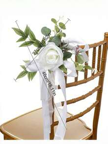 一套包含12/8/4/1个婚礼走道装饰，包括教堂长椅花，用于婚礼仪式和宴会椅装饰，内含人造花、桉树叶和丝带。 - 白色 - 查看 5