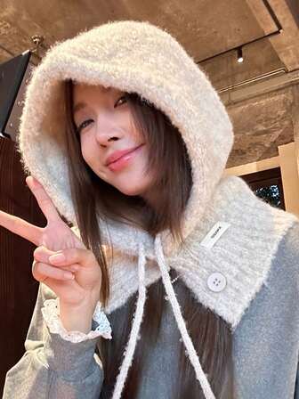 1 st stickad balaklava för kvinnor, vindtät varm öronflikar och halsduk för höst/vinter