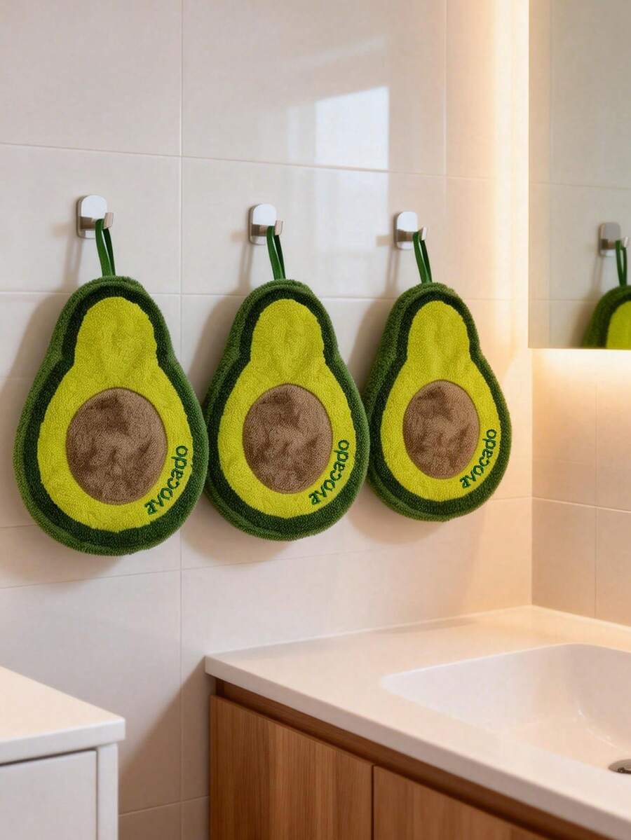 1pc/2pcs/3pcs Cute Avocado Pattern Hand Towels, Highly Absorbent, Quick-Drying, Soft & Skin-Friendly, Kitchen & Bathroom Decor Towels, Creative Home Gifts - Multicolor - View 1