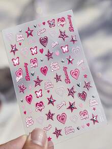 1 Peça Adesivos de Unhas Estampados, Adesivos de Unhas DIY Populares Doces e Meninas Quentes, Adesivos Auxiliares de Unhas com Coração Rosa, Suprimentos de Unhas - Multicolorido - Visão 6