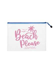 防水時尚沙灘包，印有「Beach Please」文字、棕櫚樹、海鳥和波浪圖案。大容量透明化妝包配尼龍拉鍊，輕便，春/夏收納，適合游泳、沙灘、潛水和夏季度假旅行，學生返校使用。輕便防曬收納包，適合送給朋友、家人、閨蜜、同學的禮物。生日、節日、派對、婚禮（伴娘）的完美禮物和紀念品，郵輪必備，夏季度假禮物 - 彩色 - 查看 18